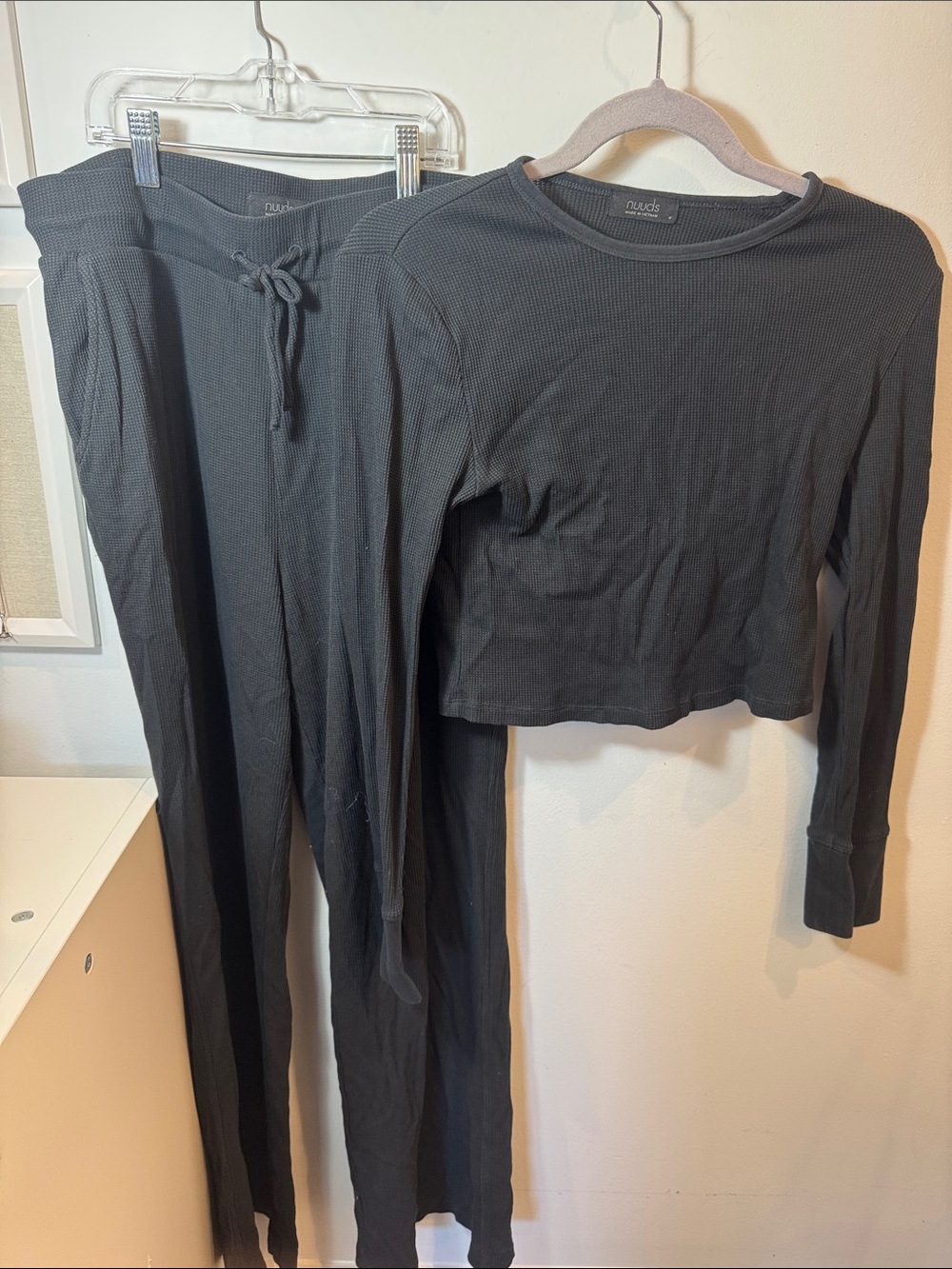 nuuds Long Sleeve Ribbed Top and sweatpant set black